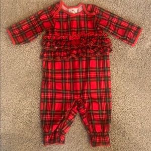 Christmas plaid romper pajamas w/ ruffles, 12mo